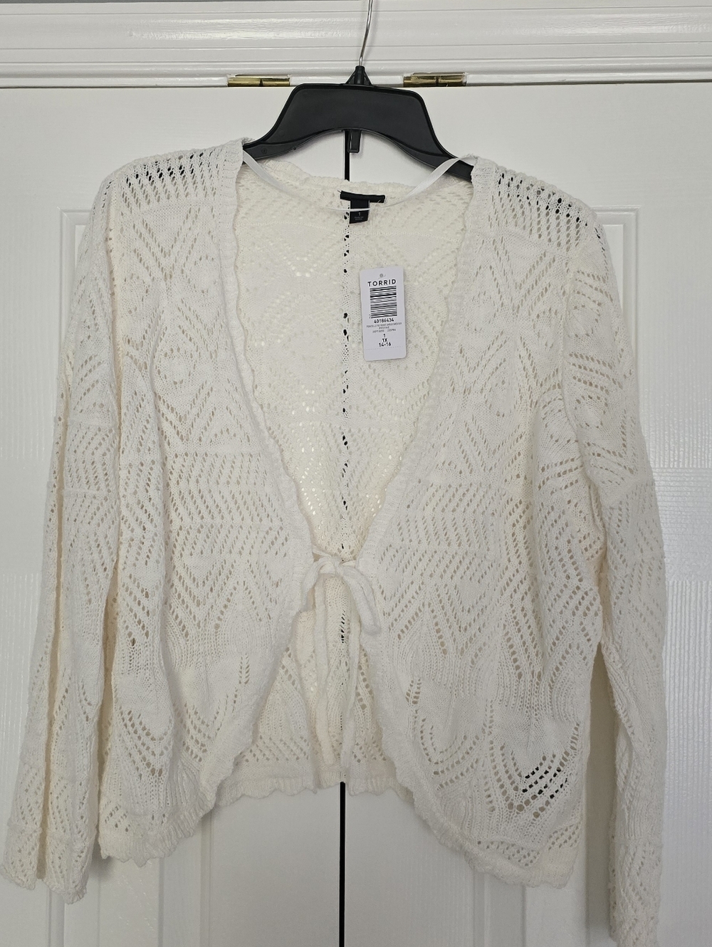Torrid Cream Openwork Tie-Front Cardigan Sweater